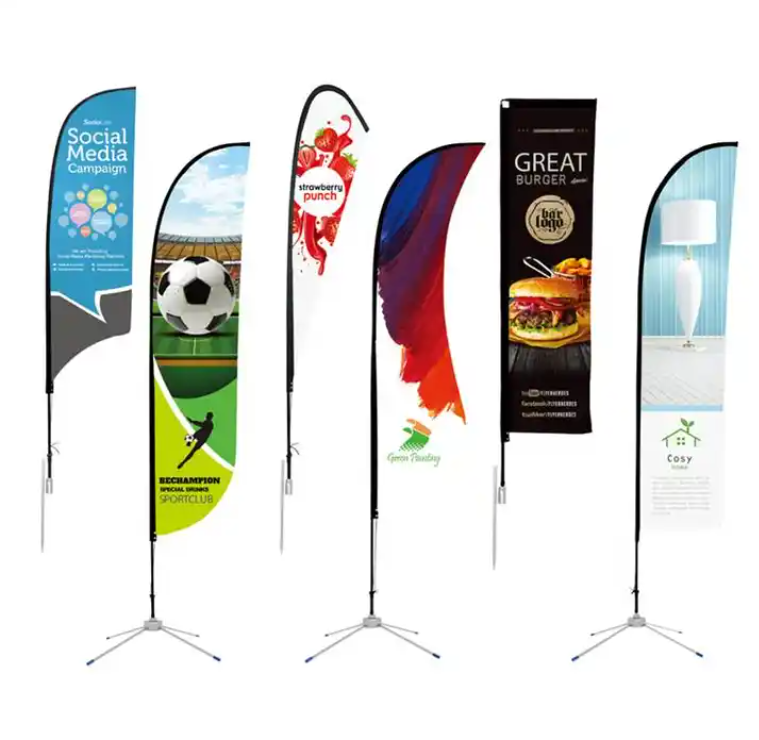 Flying banner outdoor event advertising double side printing aluminium fiberglass flagpole rectangle teardrop feather beach flag